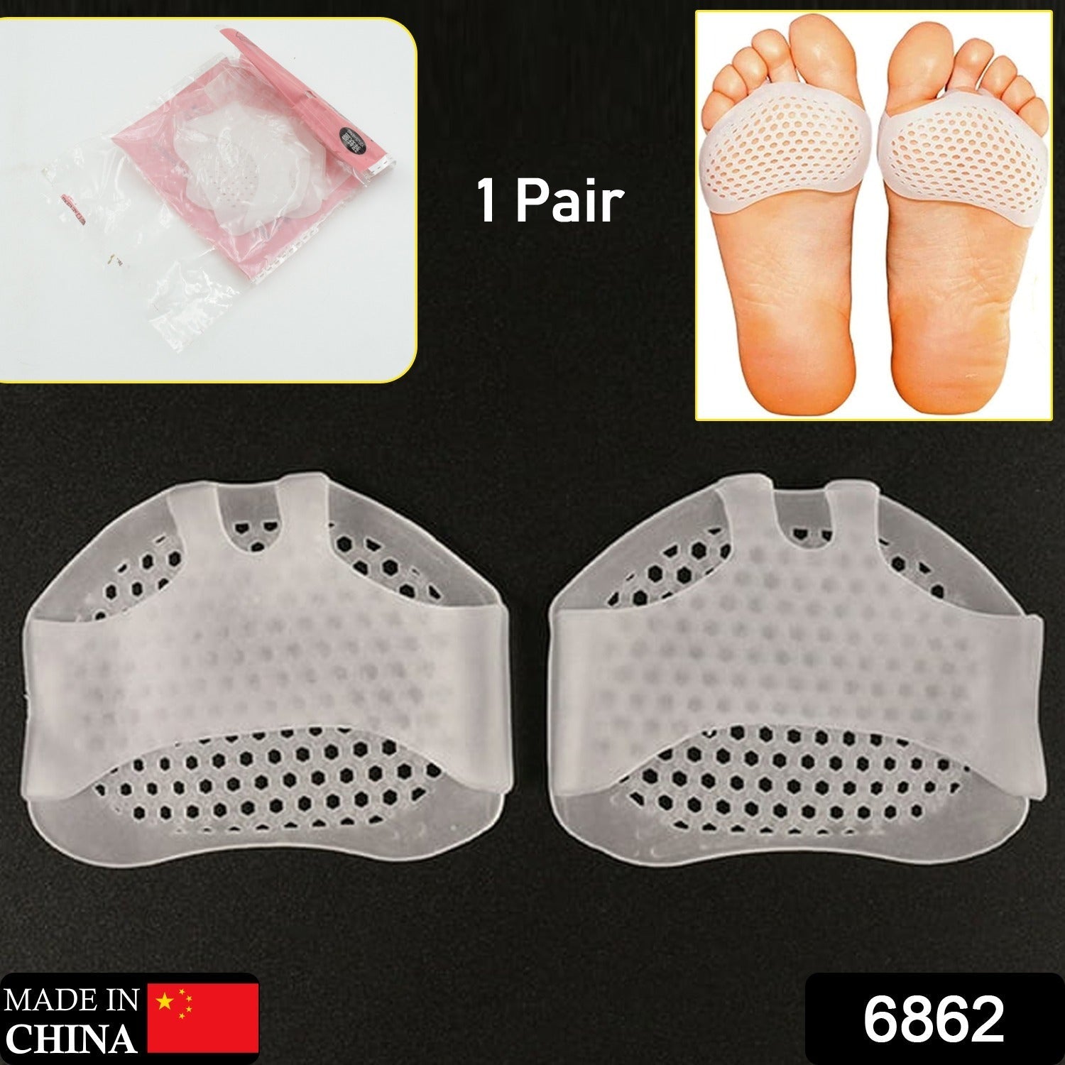6862 Silicone Front Foot Pad Anti-Slip Insole for Pain Relief, for Forefoot Pain, Calluses, Blisters, Forefoot Cushioning Relief- Men Women (1 Pair) 6862 Silicone Front Foot Pad Anti-Slip Insole for Pain Relief, for Forefoot Pain, Calluses, Blisters, Forefoot Cushioning Relief- Men Women (1 Pair)